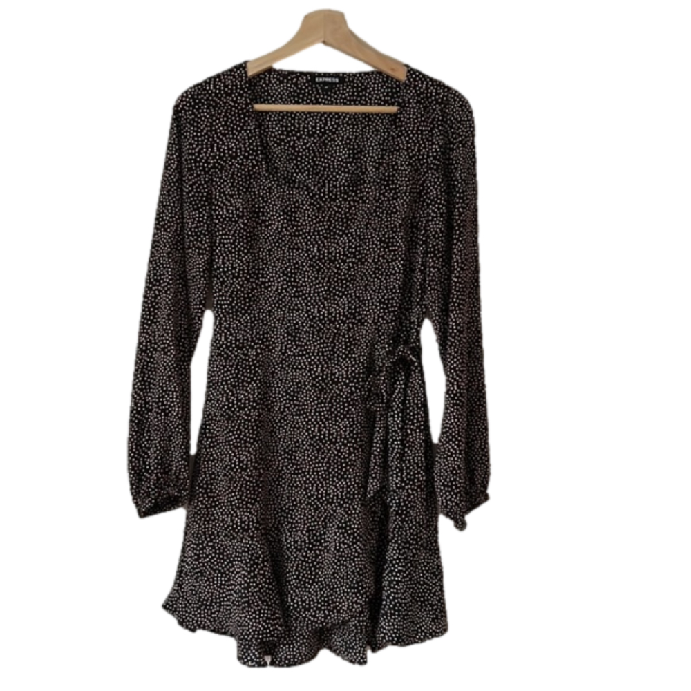 Express Black Flowy Dress with red and white polka dots